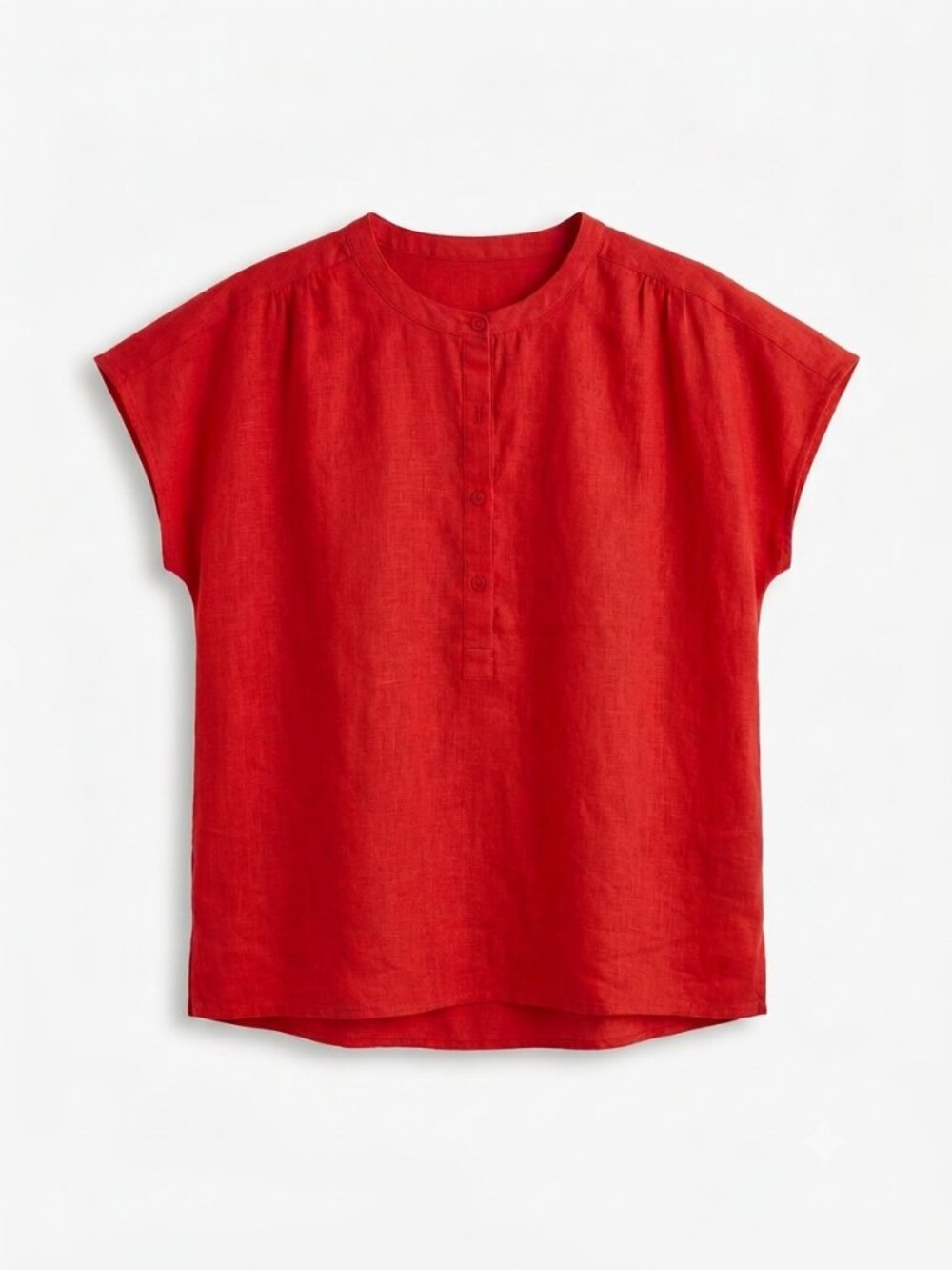 Ann Taylor Red 100% Linen Henley Cap Sleeve Top Blouse Size Large